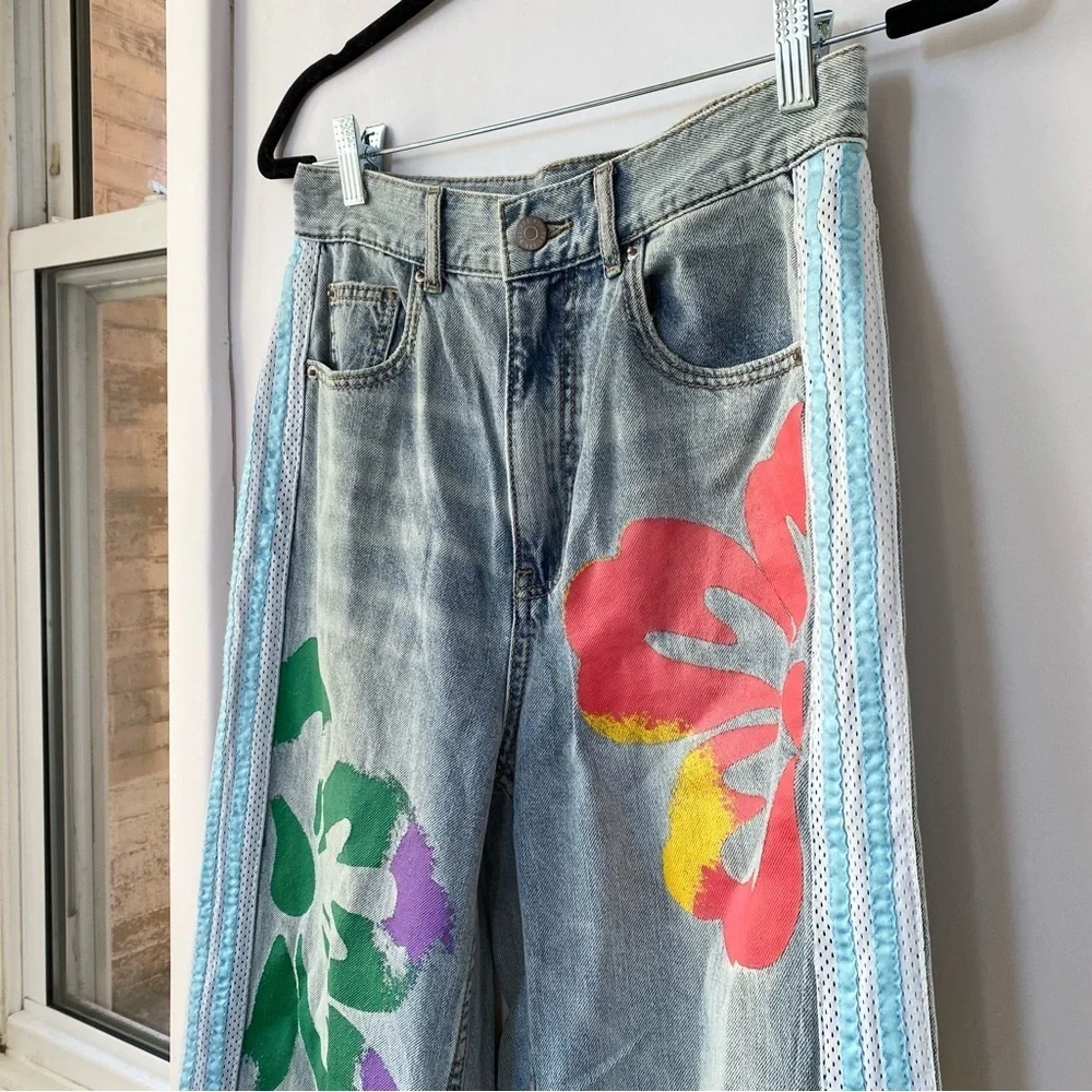 New Urban Outfitters BDG 90s Skater Baggy Jeans Denim Race Track Stripe 26
